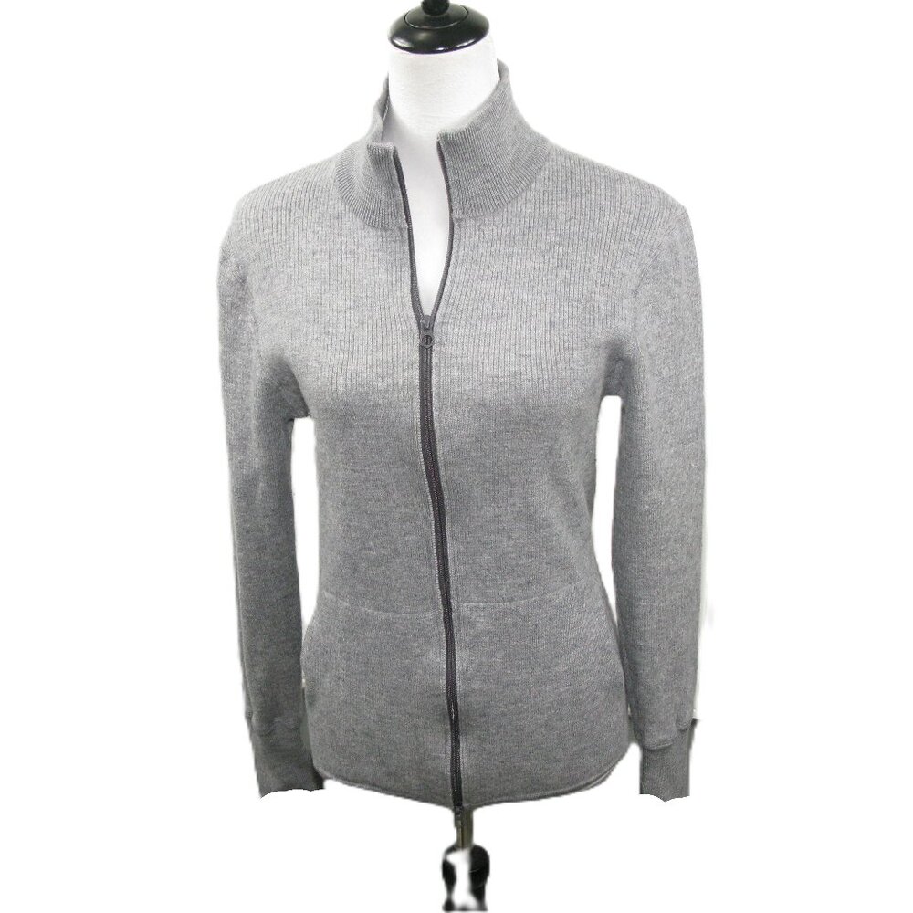 Reiwen Gray Merino Wool Zip Front Cardigan Sweater Size Medium